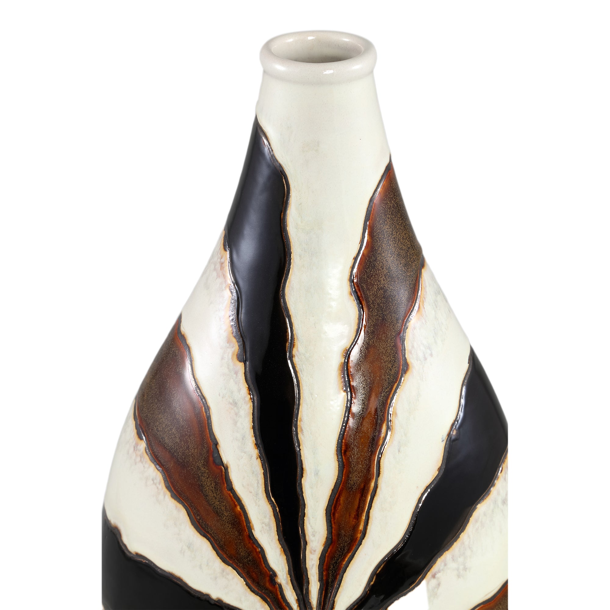 Evelin Dark Brown Oval Ceramic Vase With Lines L 29x18x55.cm PTMD - Vaas - PTMD - livinglovely.nl