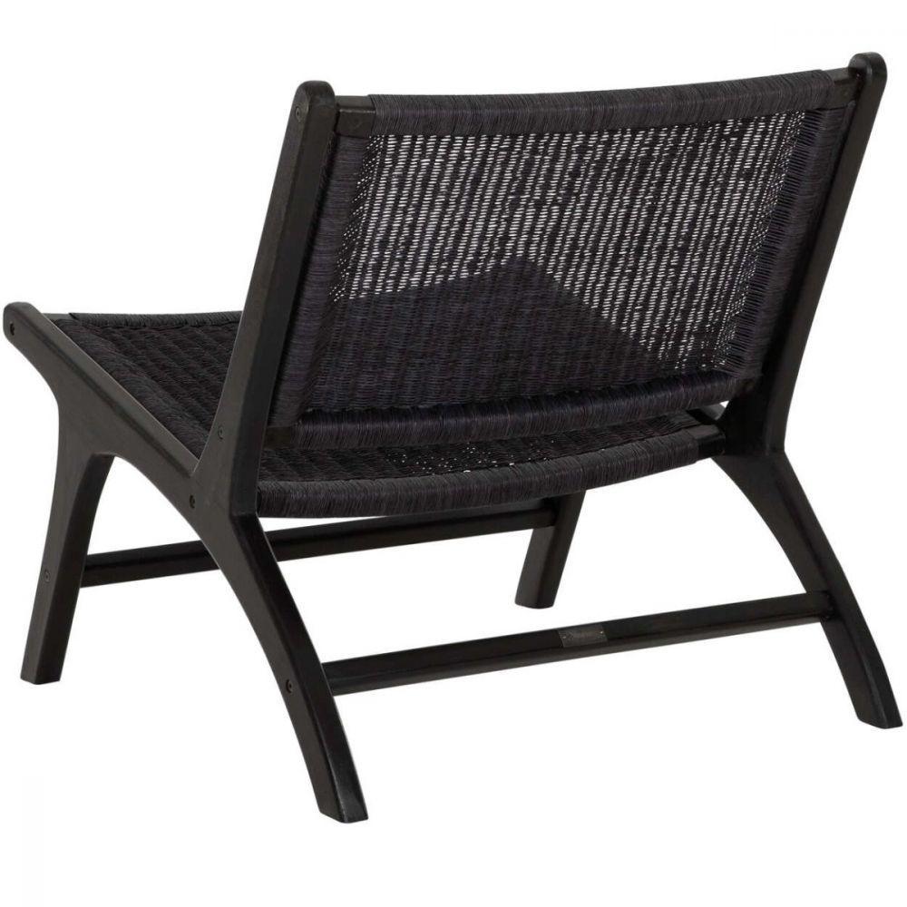 Fauteuil Lazy Loom Zwart van MUST Living van opzij, gebogen armleuningen van zwart papiergaren