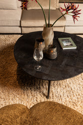 Fieron Black Wooden Coffee Table Organic Round PTMD - Salontafel - PTMD - livinglovely.nl