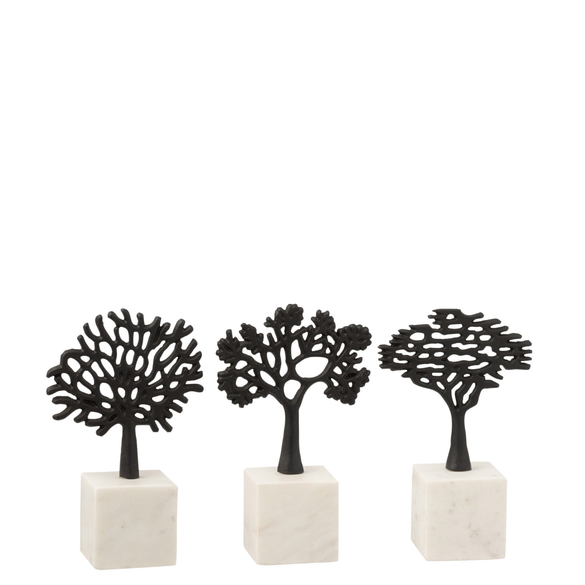 Figuur Boom Op Voet Aluminium/Marmer Zwart/Wit Set van 3 - Beeld - J-Line - livinglovely.nl