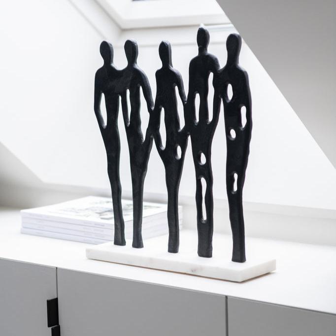 Figuur Op Rij Aluminium/Marmer Zwart/Wit - Beeld - J-Line - livinglovely.nl