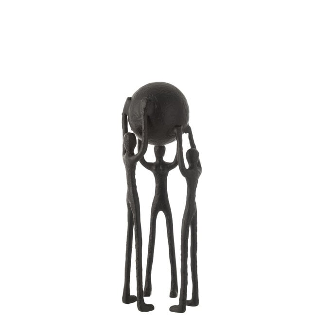 Figuur Persoon Kring Bal Aluminium Zwart - Beeld - J-Line - livinglovely.nl