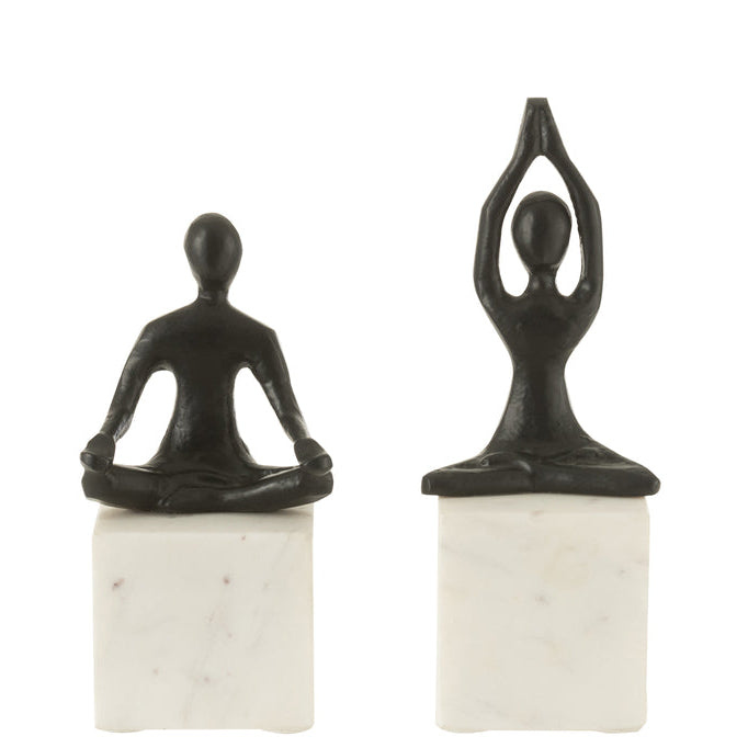 Figuur Yoga Aluminium/Marmer Zwart/Wit Set van 2 - Beeld - J-Line - livinglovely.nl