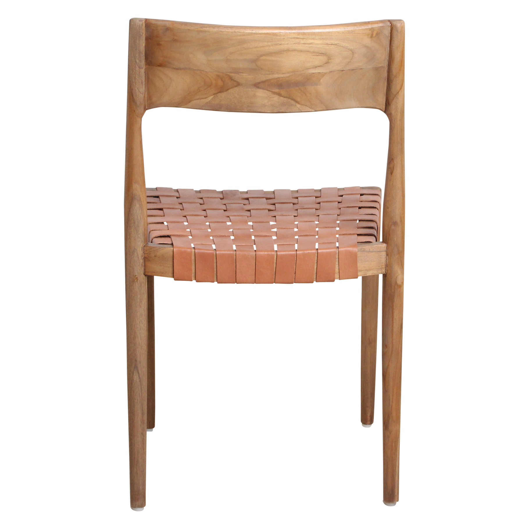 Freya eetkamerstoel van Raw Materials, naturel leren stoel aan een houten eettafel