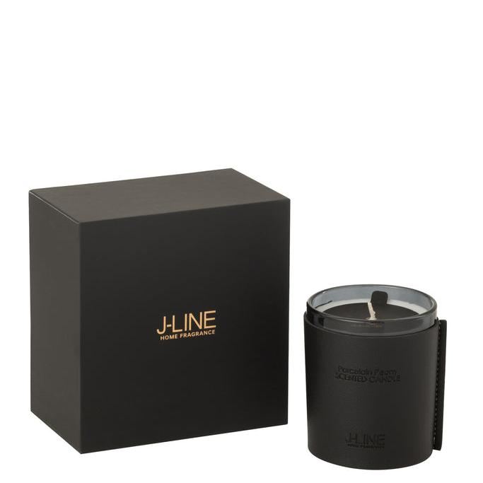 Geurkaars Leder Zwart 40uur - Geurkaars - J-Line - livinglovely.nl