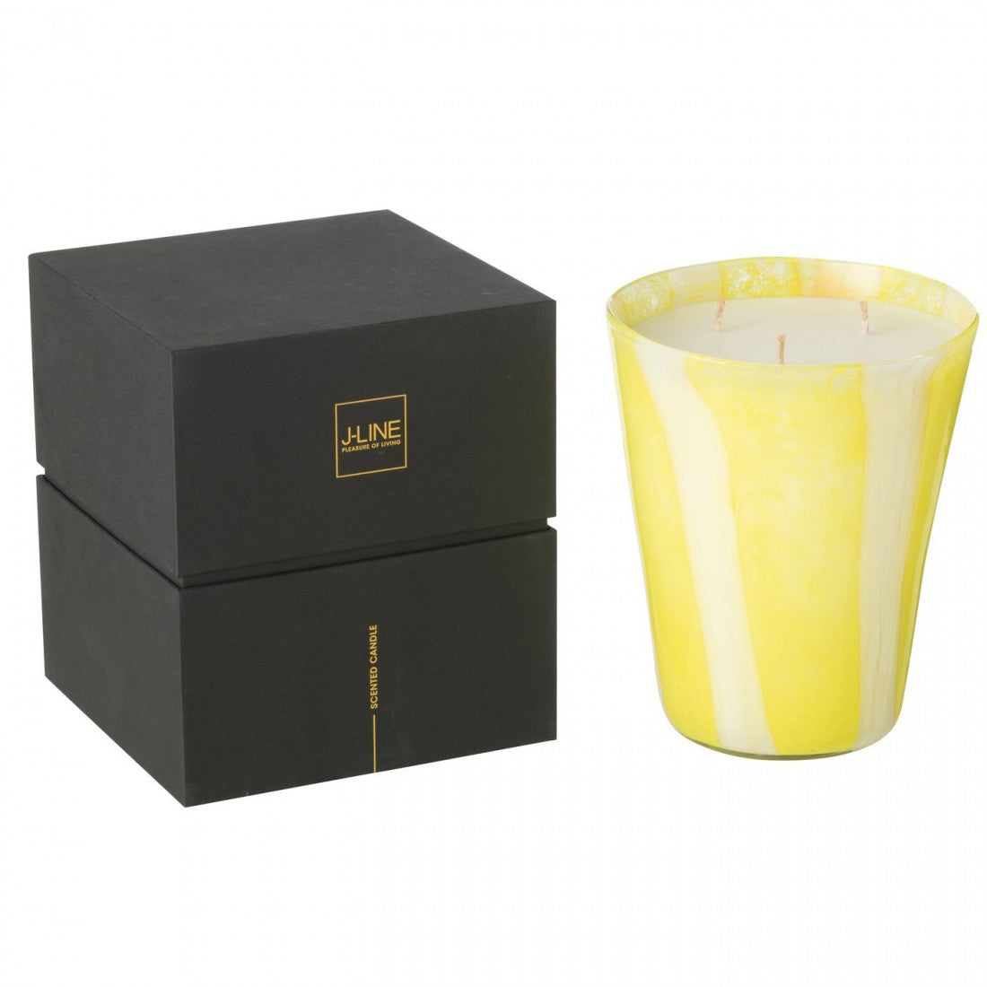 Geurkaars Noa Strepen Geel Large - 95uur - Geurkaars - J-Line - livinglovely.nl