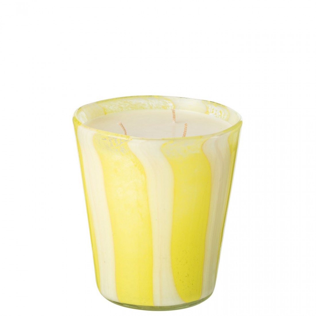 Geurkaars Noa Strepen Geel Medium - 68uur - Geurkaars - J-Line - livinglovely.nl