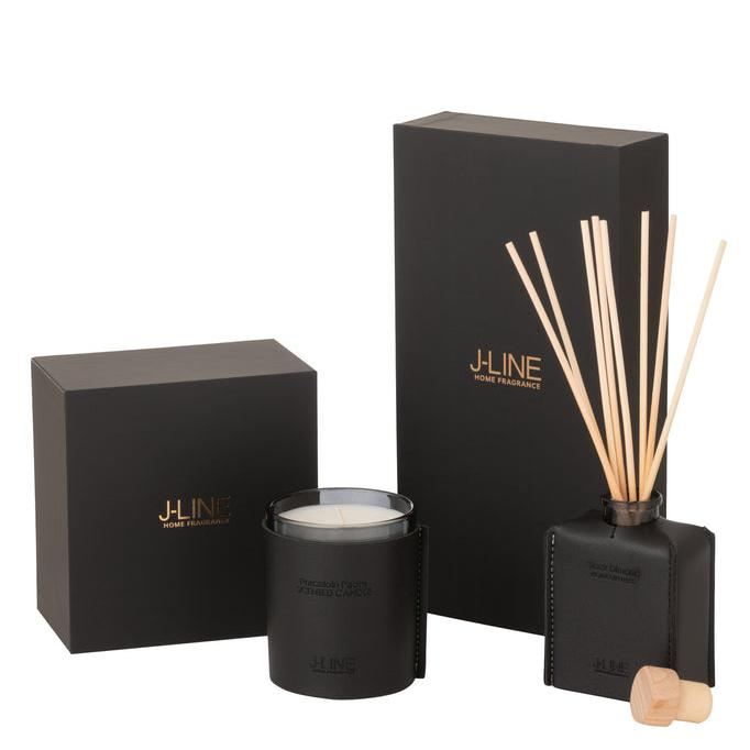 Geurolie Leder Zwart 100ml - Geurstokjes - J-Line - livinglovely.nl