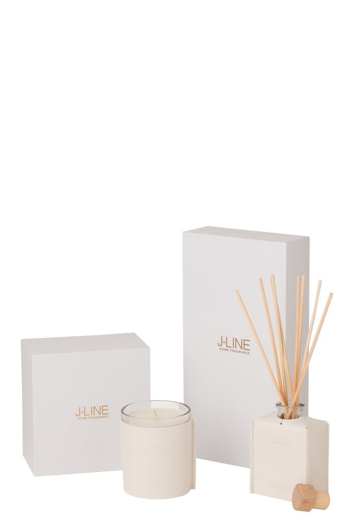 Geurstokjes Leder Wit 100ml - Geurstokjes - J-Line - livinglovely.nl