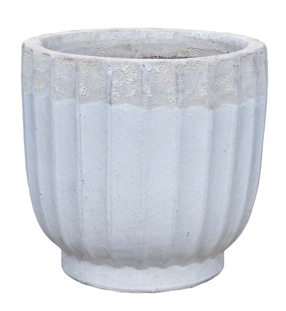 Gilliann White Round Ceramic Pot Ribbed Low Set van 3 PTMD - Pot - PTMD - livinglovely.nl