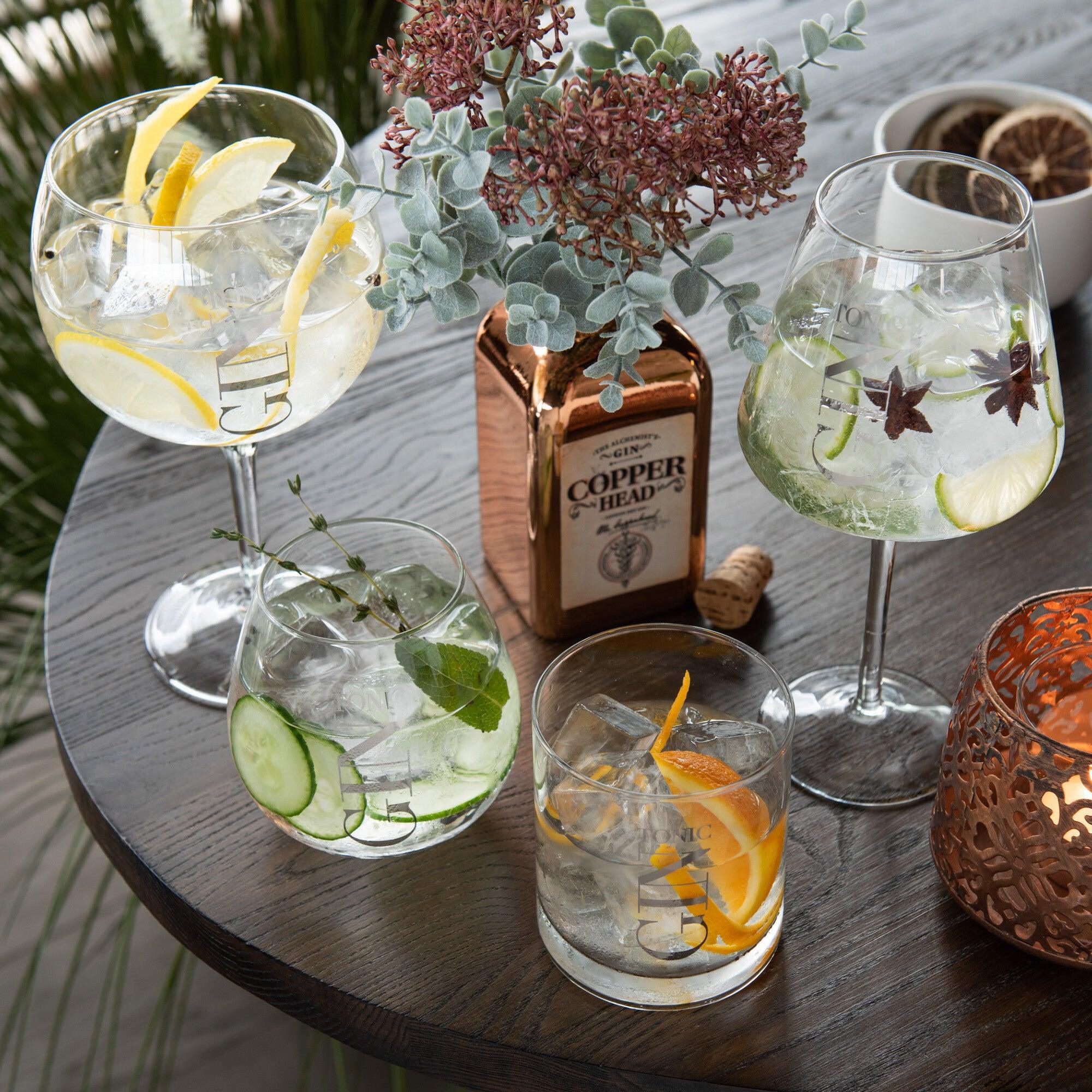 Gin Glazen Transparant/Zilver Giftbox Set van 4 - Gin glas - J-Line - livinglovely.nl