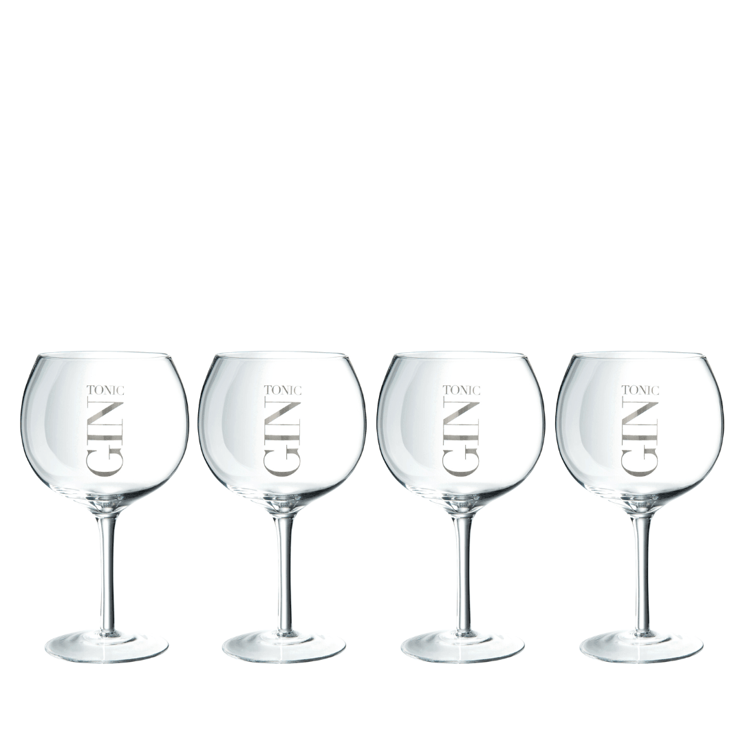 Gin Glazen Transparant/Zilver Giftbox Set van 4 - Gin glas - J-Line - livinglovely.nl