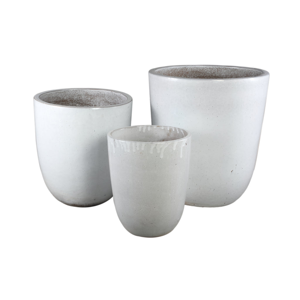 Gommes White Glazed Ceramic Pot Set van 3 PTMD - Pot - PTMD - livinglovely.nl