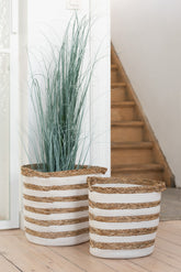 Grassen In Pot Plastiek Blauw/Groen Large - Kunstplant - J-Line - livinglovely.nl