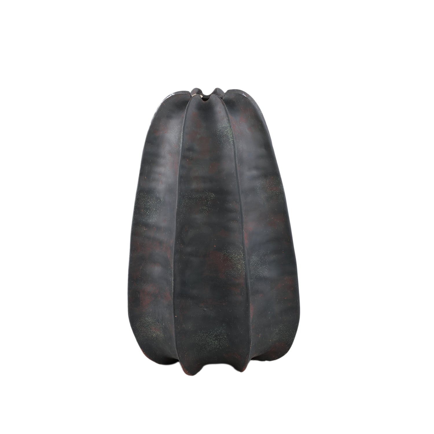 Grayson Black Ceramic Round Ribbed Vase High Dia 28cmxH42cm PTMD - Vaas - PTMD - livinglovely.nl