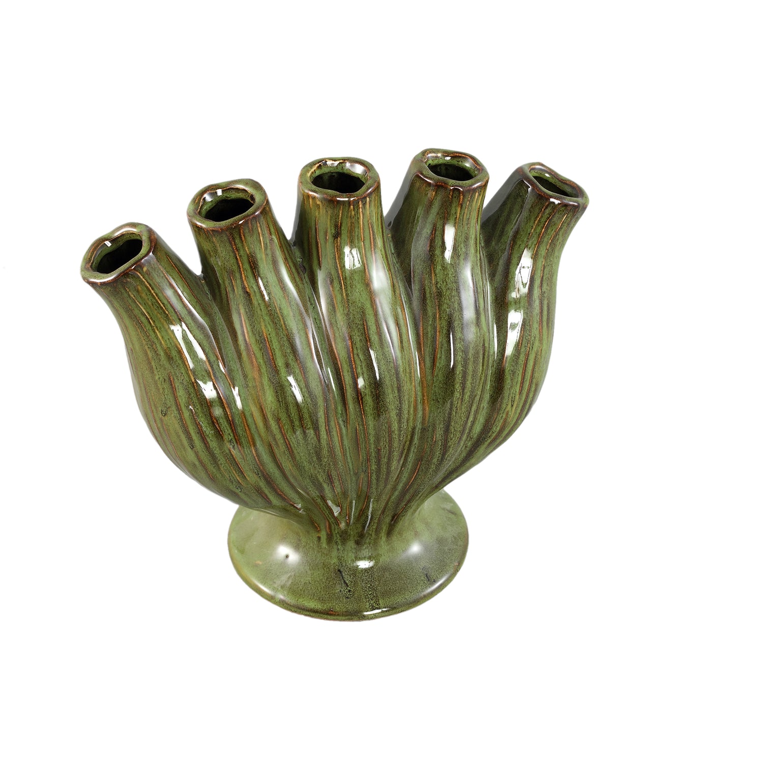 Gylian Green Tubes Shaped Ceramic Vaas L 33x 17.5x 30cm PTMD - Vaas - PTMD - livinglovely.nl