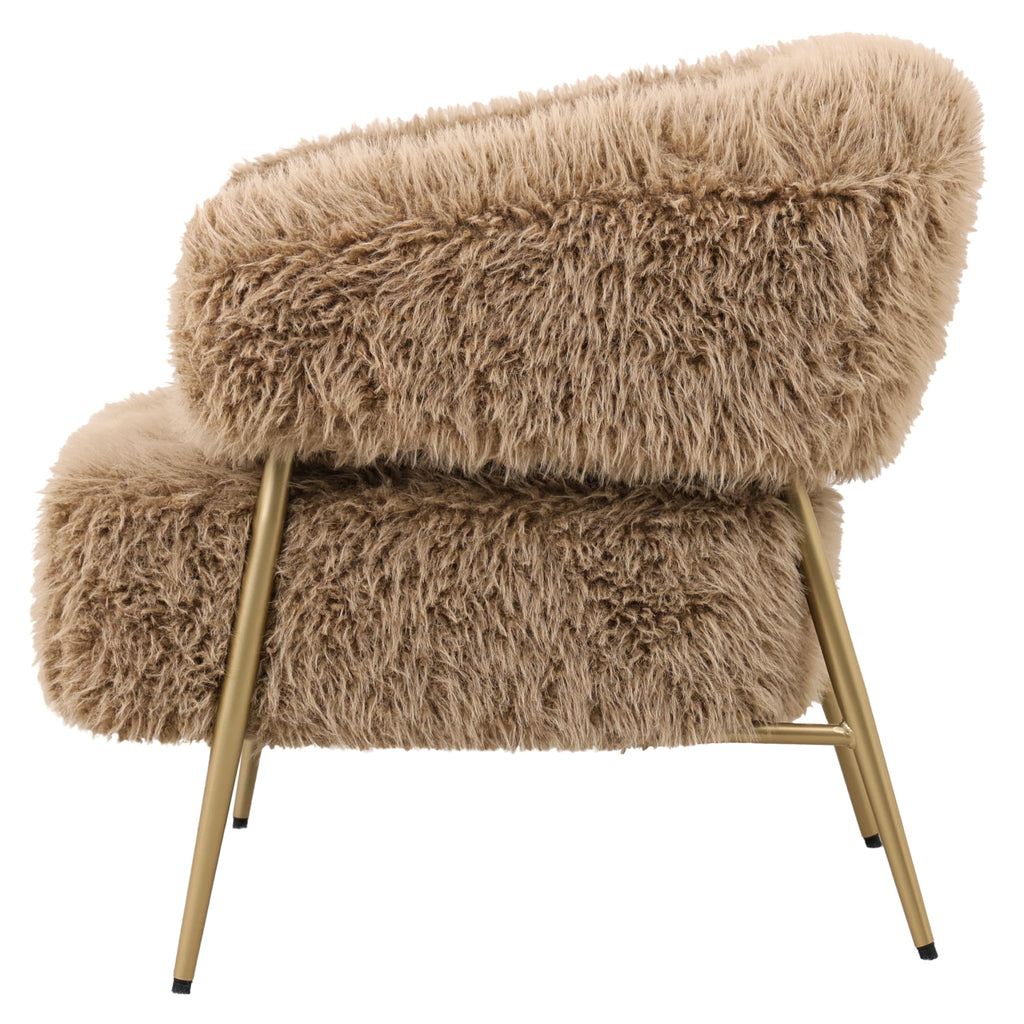 Hair Fauteuil Bruin van PTMD, zijaanzicht met slanke metalen poten
