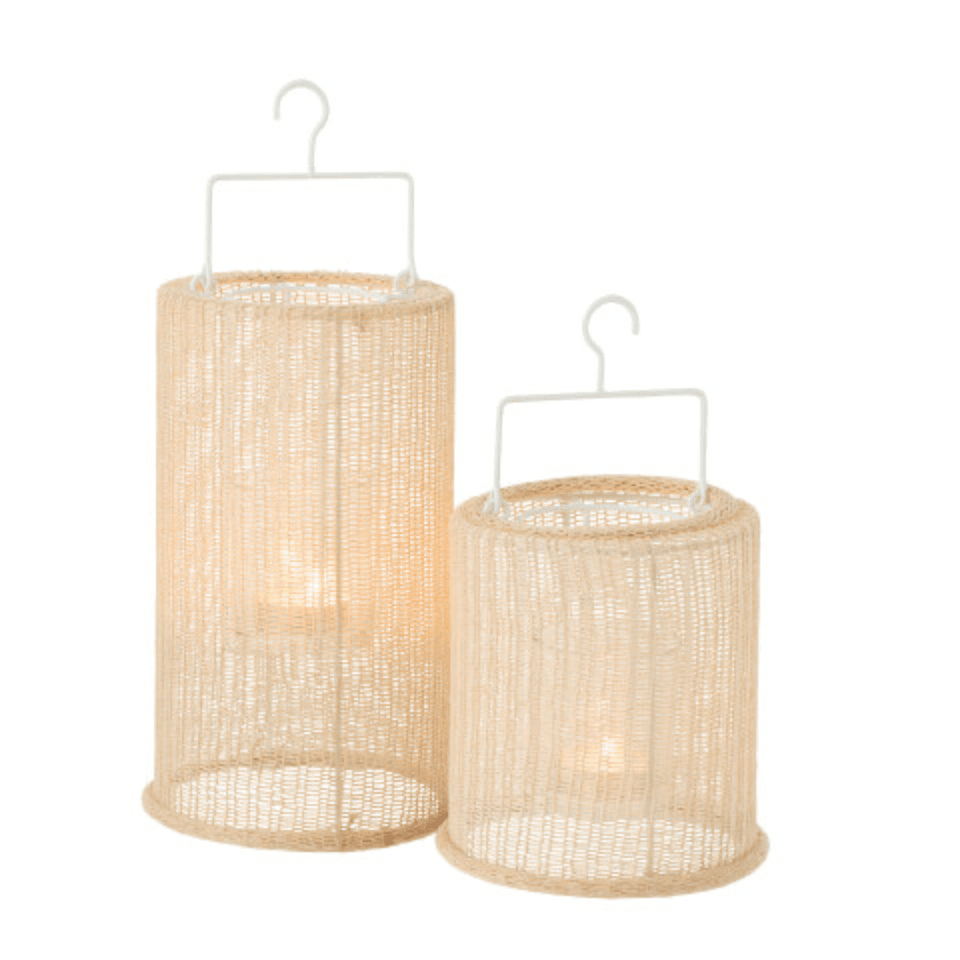 Hang lantaarn Cilinder Metaal/Polyester Beige Small - Lantaarn - J-Line - livinglovely.nl