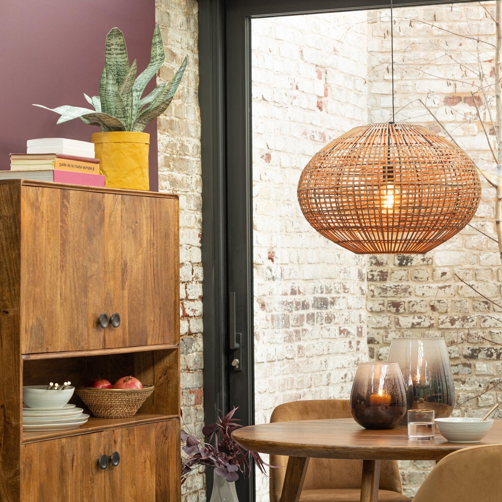 Hanglamp Rattan/Metaal Bruin/Zwart - Hanglamp - J-Line - livinglovely.nl