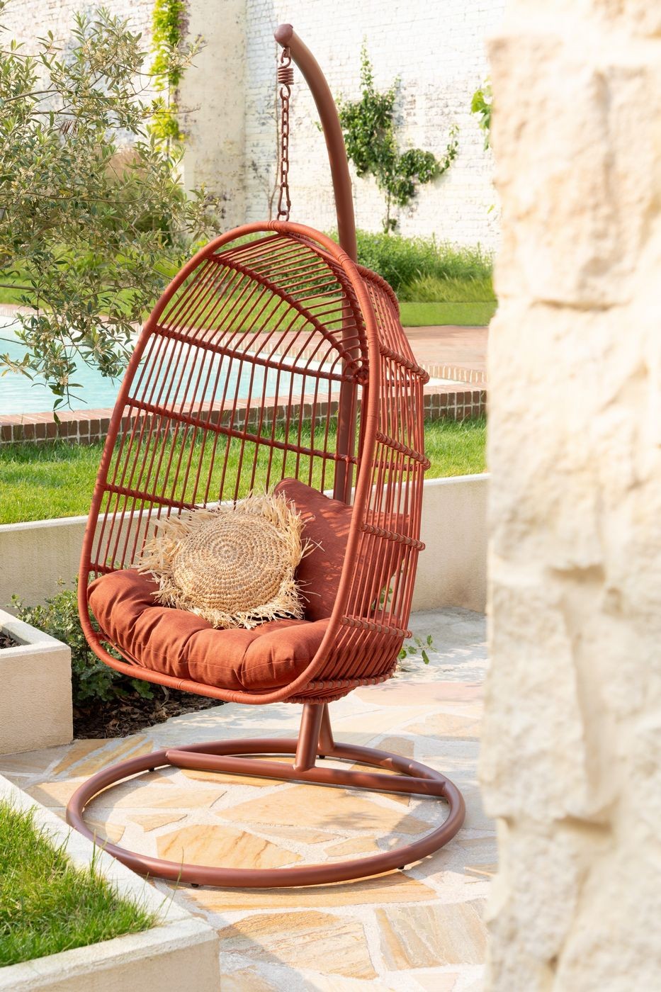Hangstoel Egga Metaal/Koord Rood - Hangstoel - J-Line - livinglovely.nl