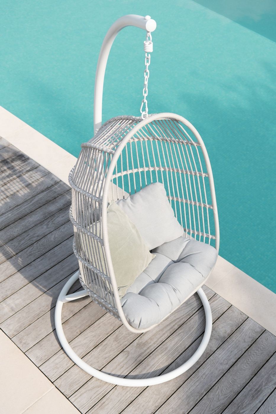 Hangstoel+Kussen Egga Metaal/Koord Grijs - Hangstoel - J-Line - livinglovely.nl