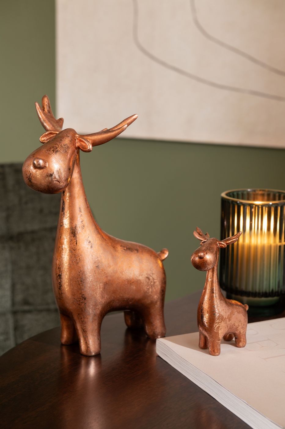 Hert Resin Koper Set van 3 - Kerstdecoratie - J-Line - livinglovely.nl