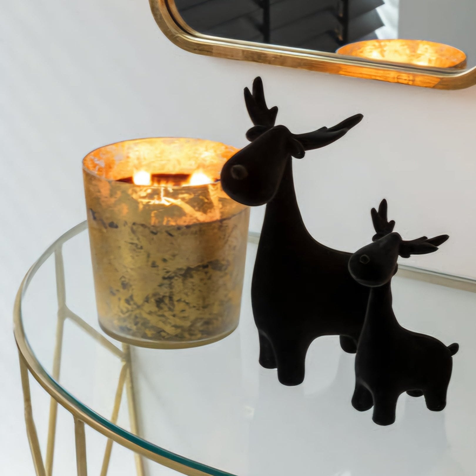 Hert Velours Resin Zwart Set van 3 - Kerstdecoratie - J-Line - livinglovely.nl