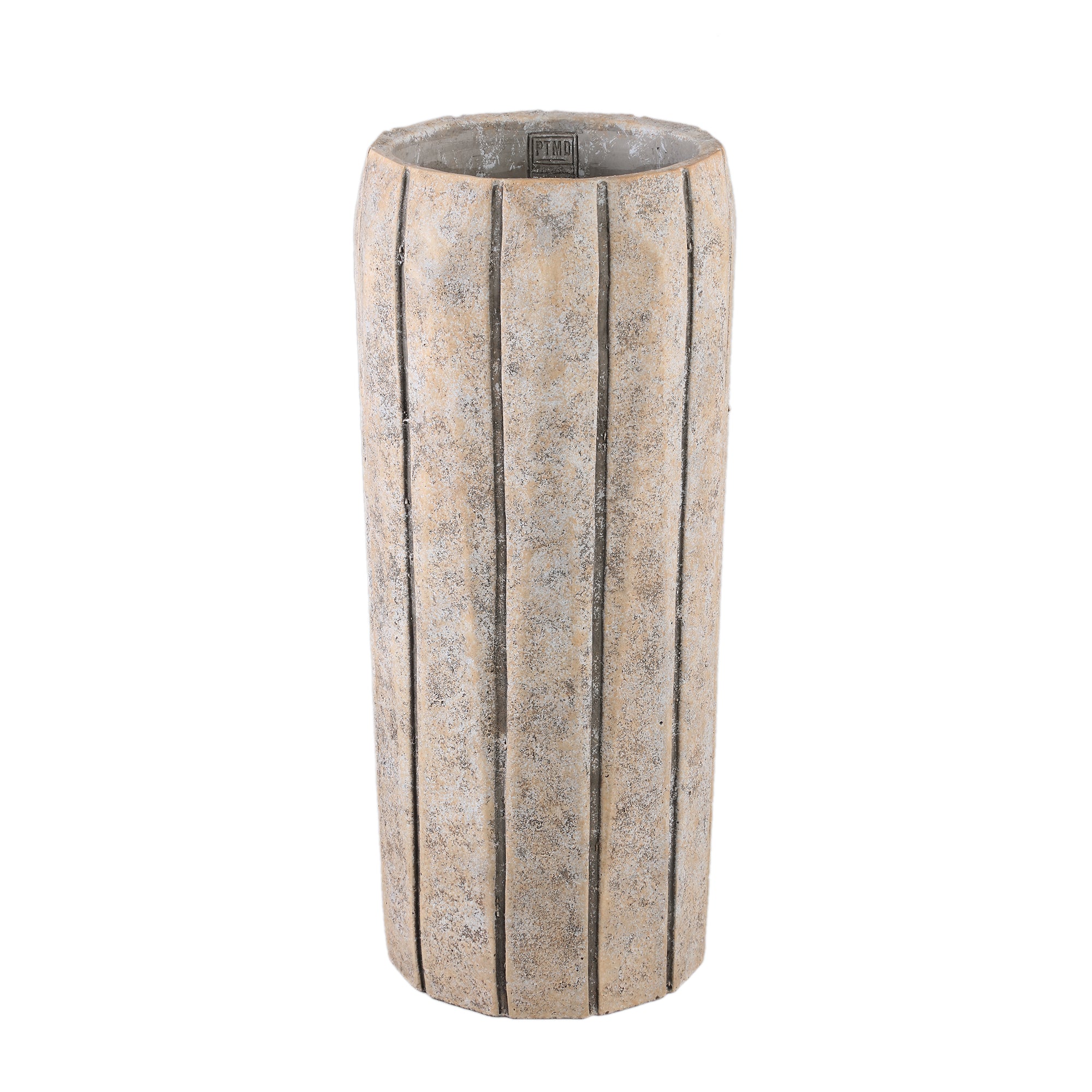 Imani Taupe Cement Pot High With Stripes L PTMD - Pot - PTMD - livinglovely.nl
