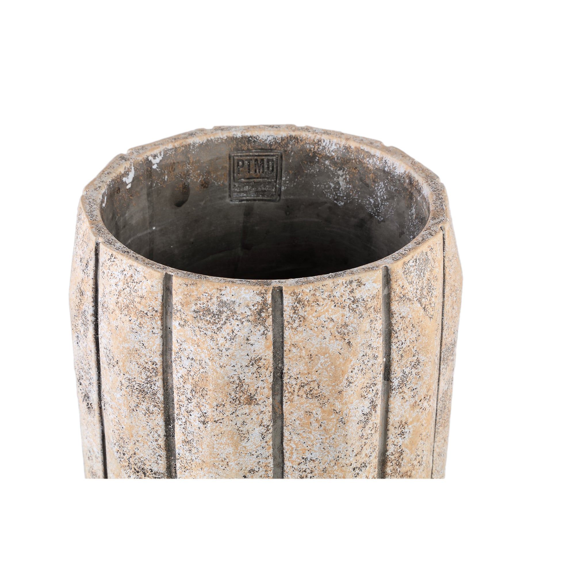 Imani Taupe Cement Pot High With Stripes L PTMD - Pot - PTMD - livinglovely.nl