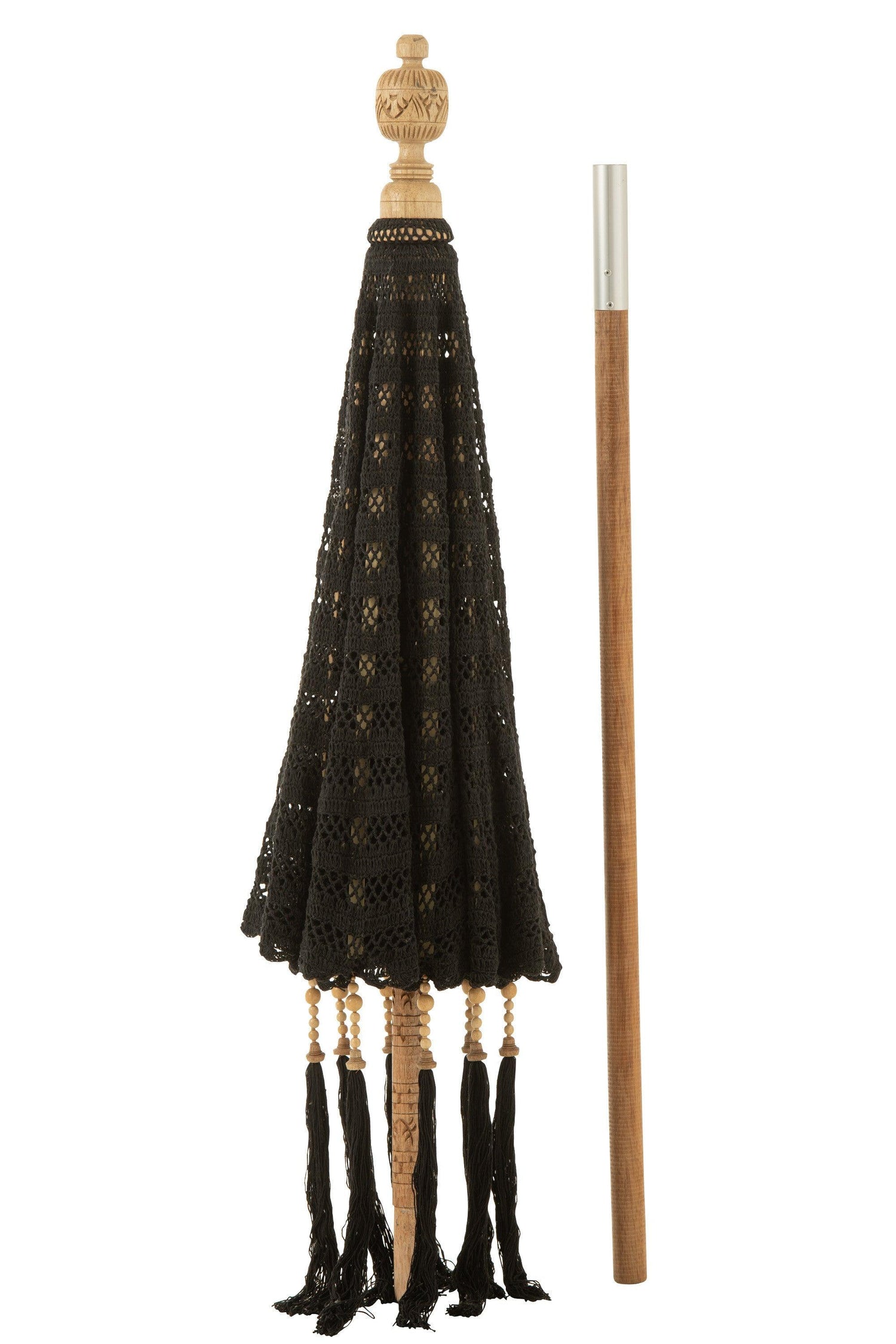 J-Line - Parasol Kwast Katoen Hout Zwart - 140cm - Parasol - J-Line - livinglovely.nl