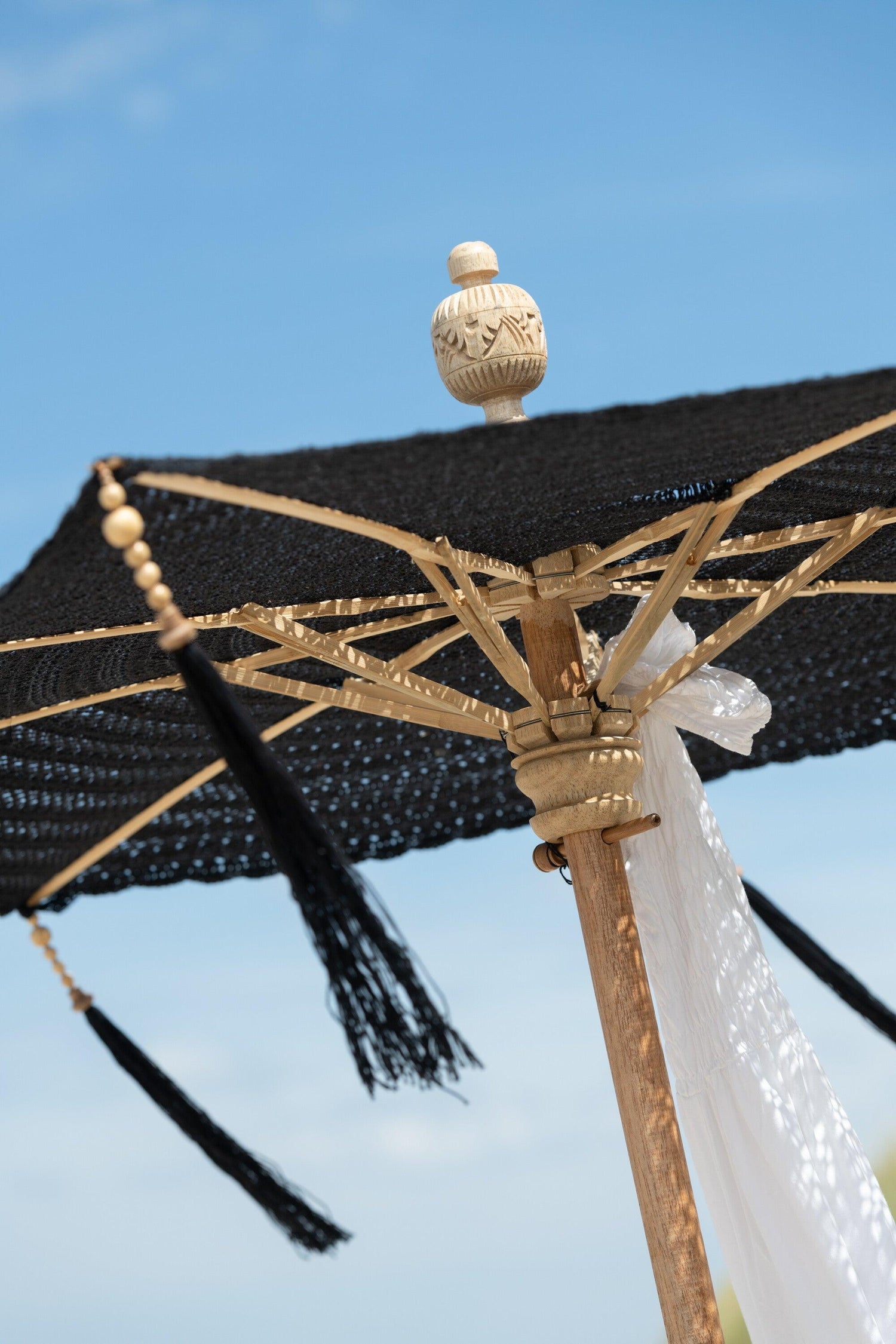 J-Line - Parasol Kwast Katoen Hout Zwart - 140cm - Parasol - J-Line - livinglovely.nl
