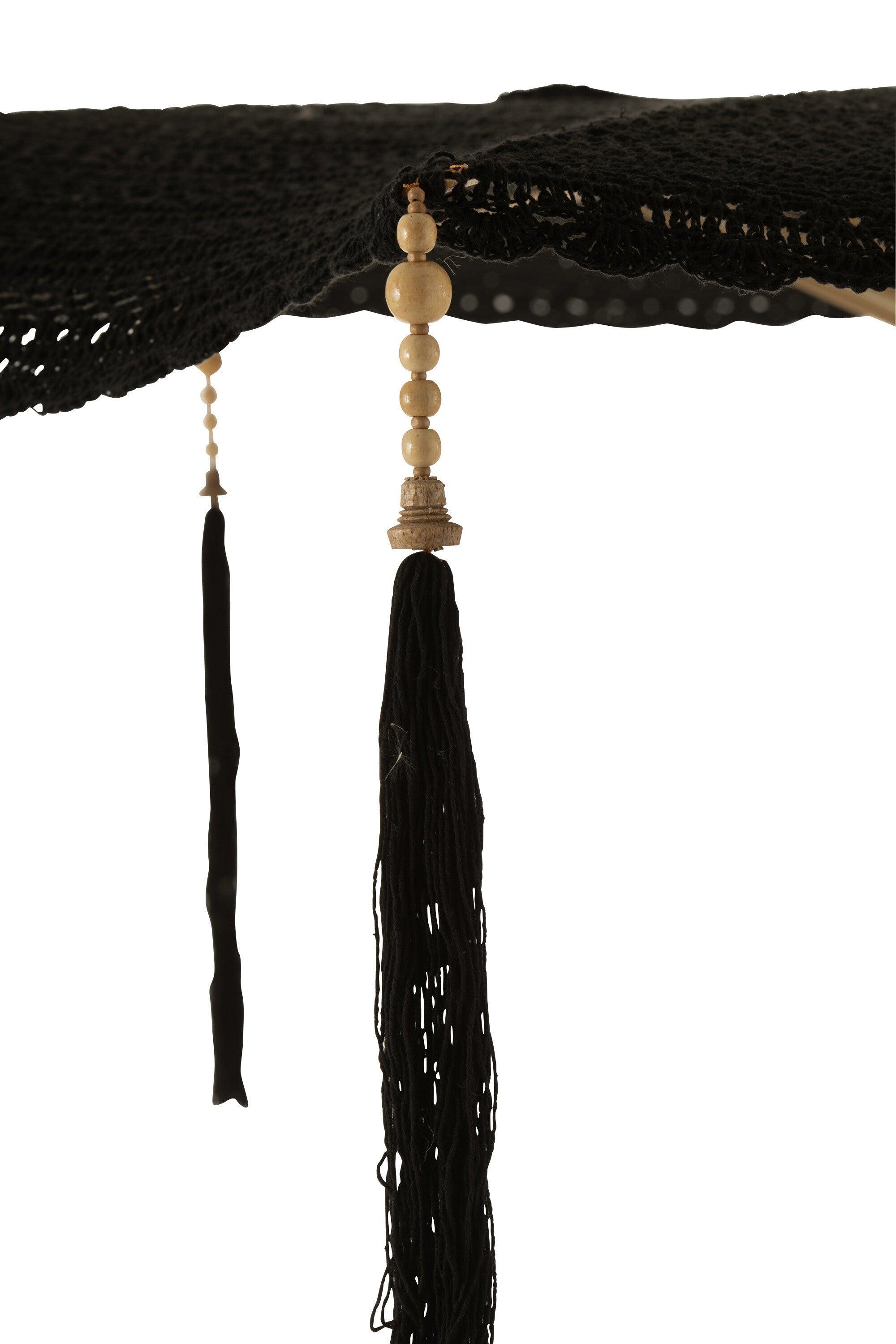 J-Line - Parasol Kwast Katoen Hout Zwart - 140cm - Parasol - J-Line - livinglovely.nl