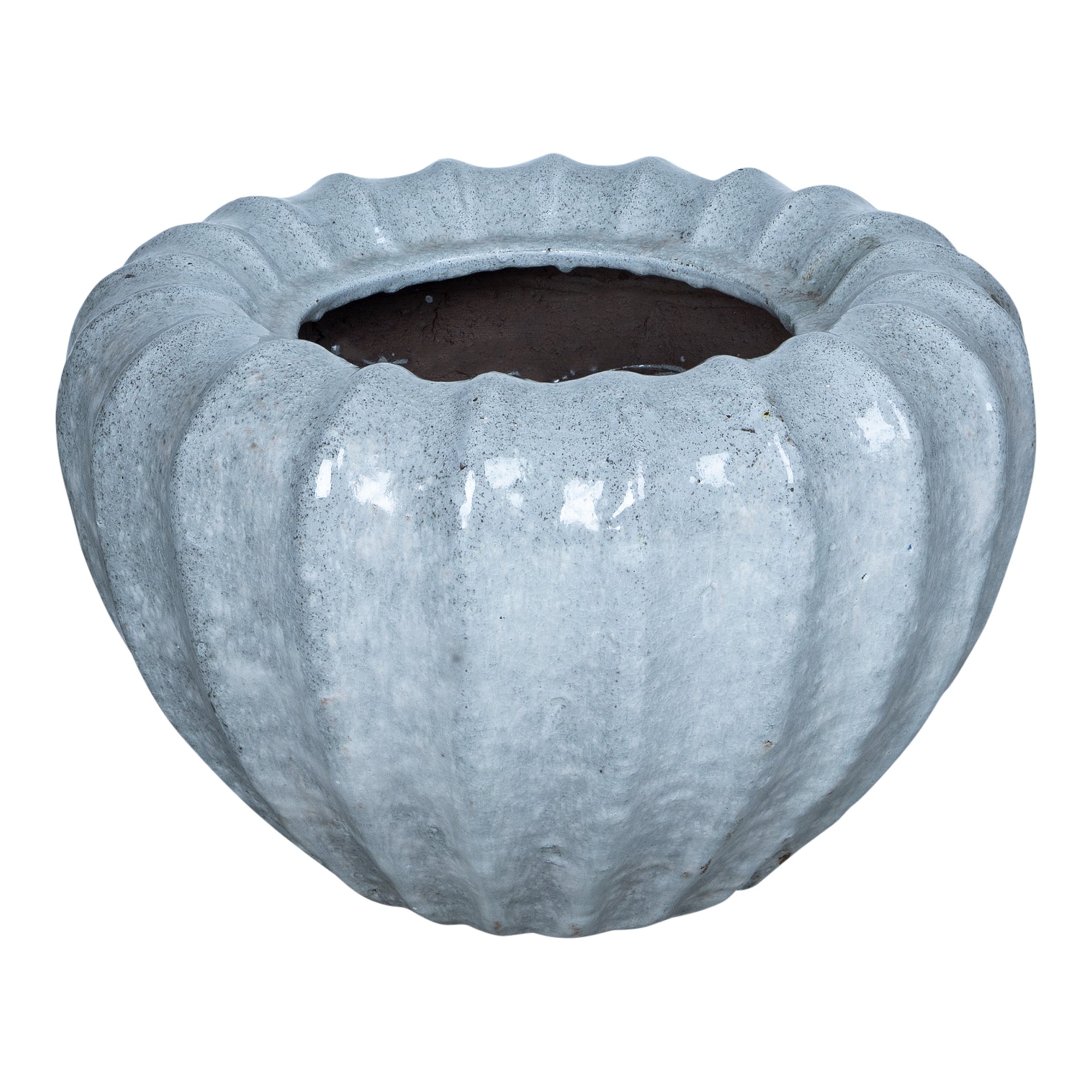 Jinah White Ceramic Pot Organic Ribbed Round L Dia 70xH50cm PTMD - Pot - PTMD - livinglovely.nl