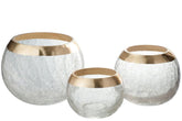 Kaarshouder Bol Craquele Glas Transparant/Goud Medium - Windlicht - J-Line - livinglovely.nl
