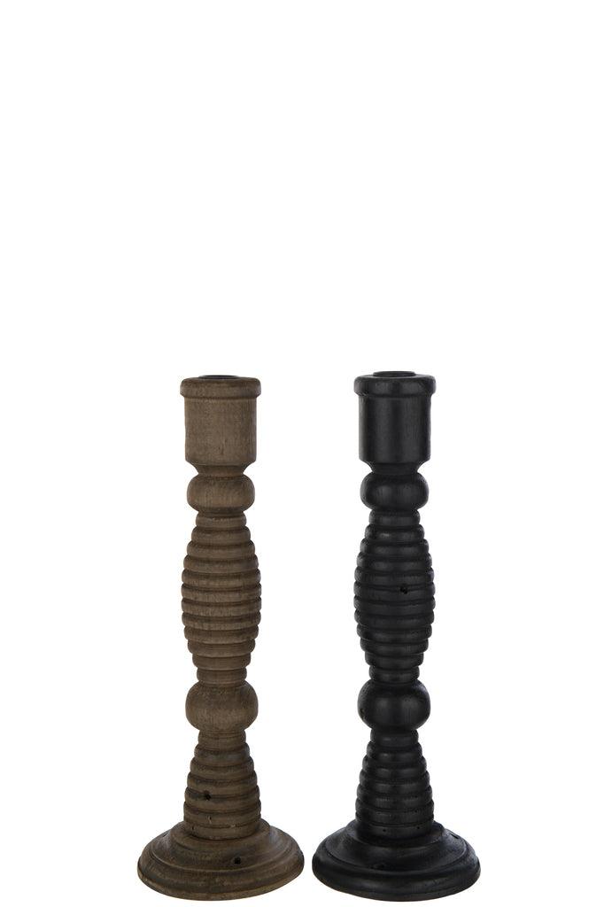 Kaarshouder Flin Den/Ijzer Zwart/Bruin Set van 2 - Kandelaar - J-Line - livinglovely.nl