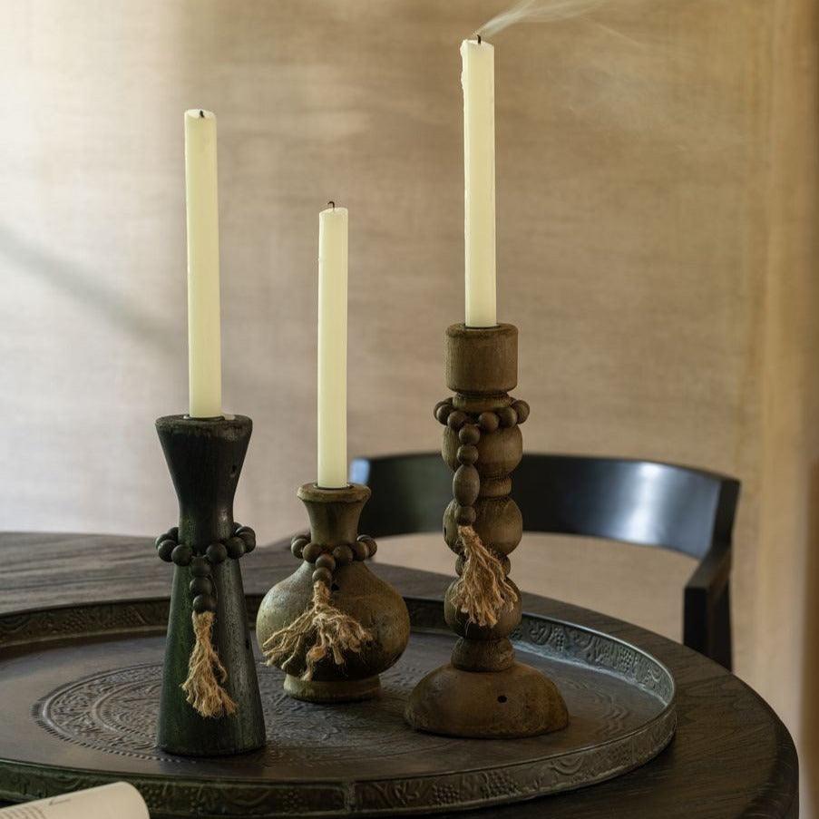 Kaarshouder Louis Den/Ijzer Zwart/Bruin Set van 2 - Kandelaar - J-Line - livinglovely.nl