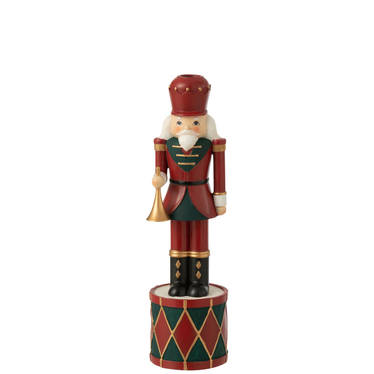 Kaarshouder Notenkraker Large van J-Line, beeldje van hars in rood en groen van 32,5 cm hoog