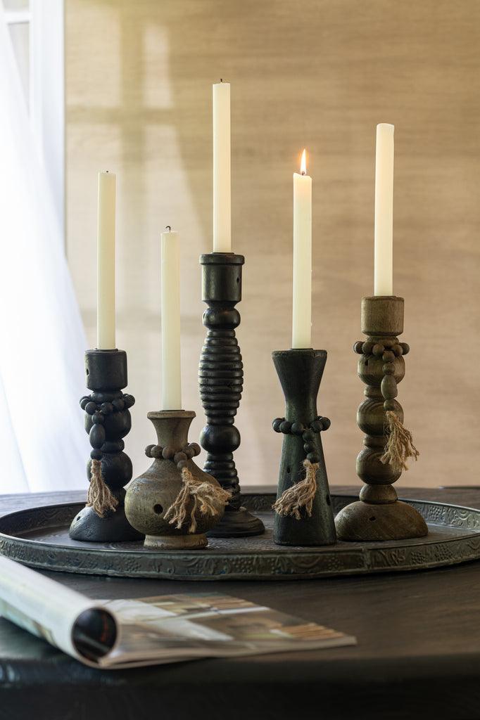 Kaarshouder Nut Den/Ijzer Zwart/Bruin Set van 2 - Kandelaar - J-Line - livinglovely.nl