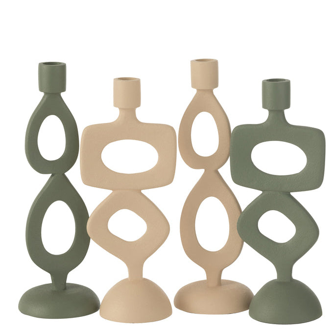 Kaarshouder Ringen Aluminium Beige Set van 2 - Kandelaar - J-Line - livinglovely.nl