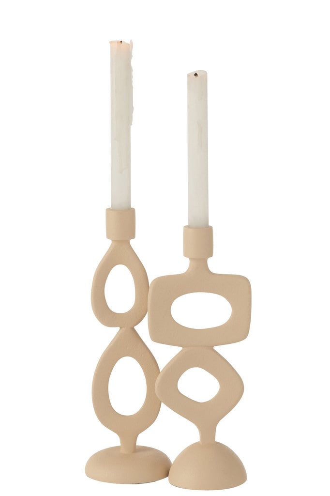 Kaarshouder Ringen Aluminium Beige Set van 2 - Kandelaar - J-Line - livinglovely.nl