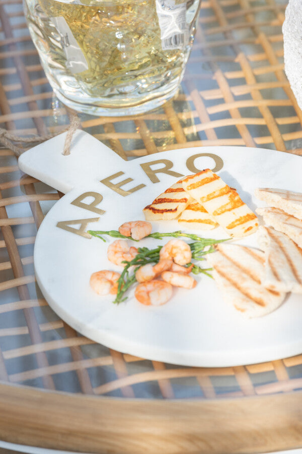 Kaasplank Rond Apero Marmer Wit - Serveerplank - J-Line - livinglovely.nl