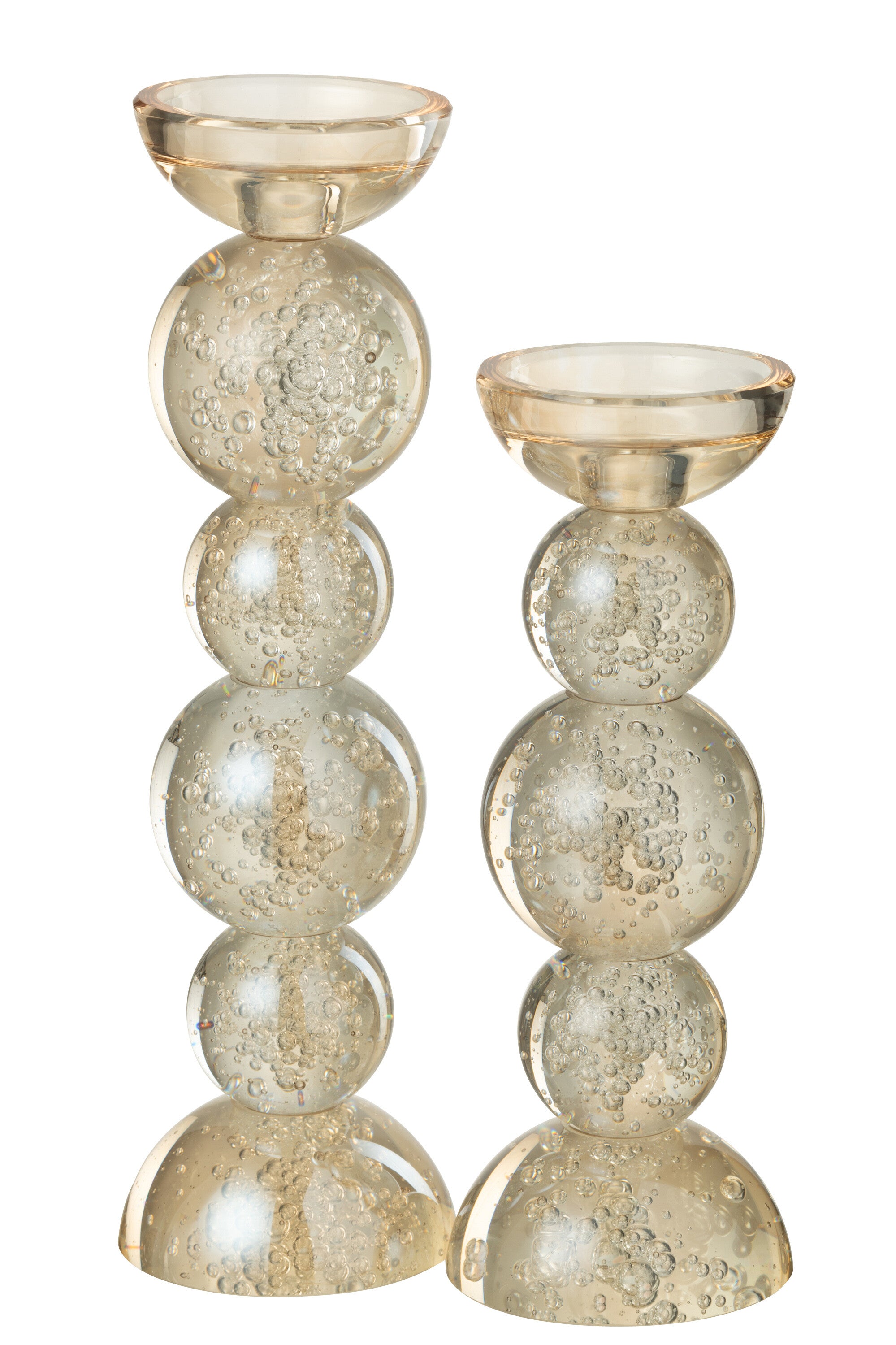 Kandelaar Glas Champagnekleurig Large Dia9,5xh34cm J-Line - Kaarshouder - J-Line - livinglovely.nl