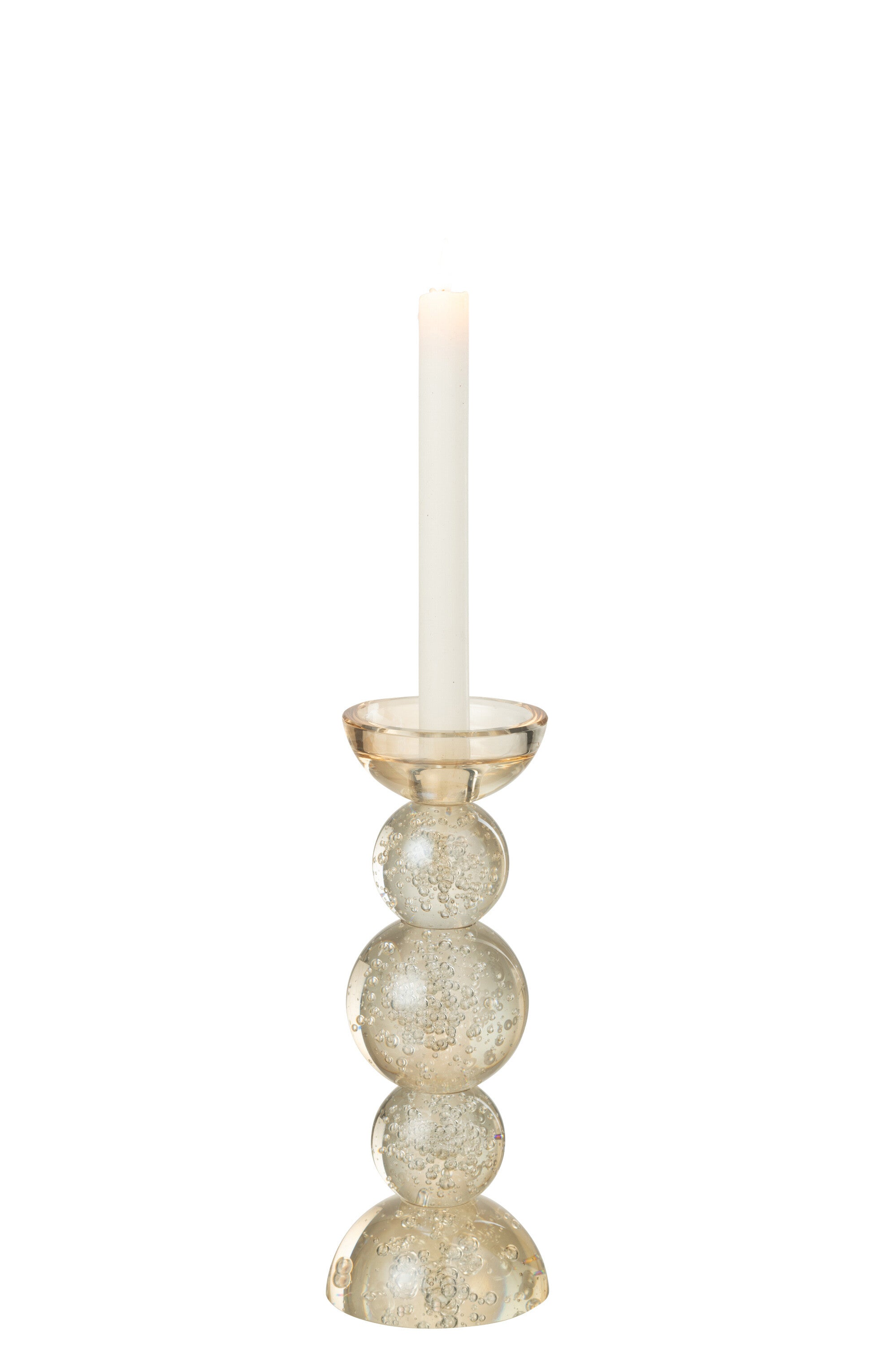 Kandelaar Glas Champagnekleurig Small Dia9,5xh26,5 J-Line - Kaarshouder - J-Line - livinglovely.nl