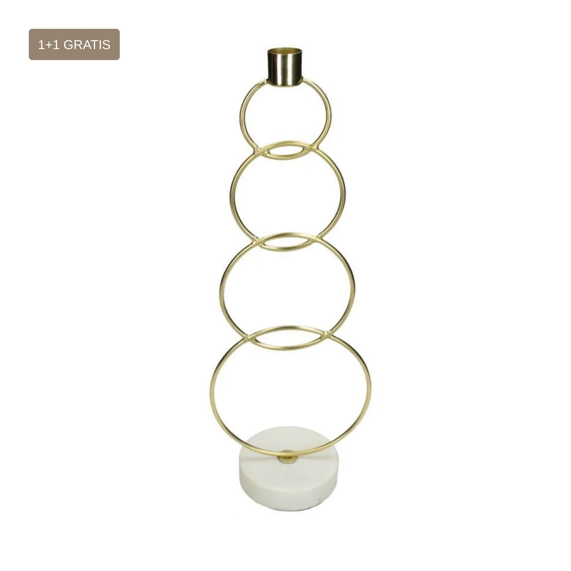Kandelaar Ringen Goud op marmeren voet 13x9x36cm 1 + 1 Gratis - Kandelaar - Living Lovely - livinglovely.nl