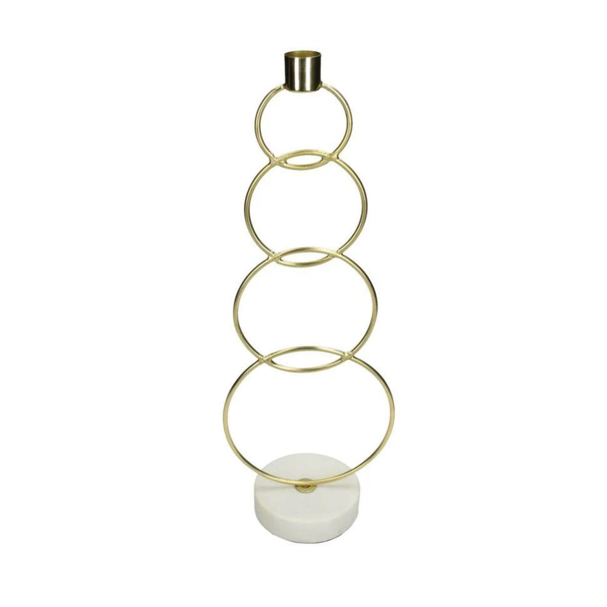Kandelaar Ringen Goud op marmeren voet 13x9x36cm 1 + 1 Gratis - Kandelaar - Living Lovely - livinglovely.nl