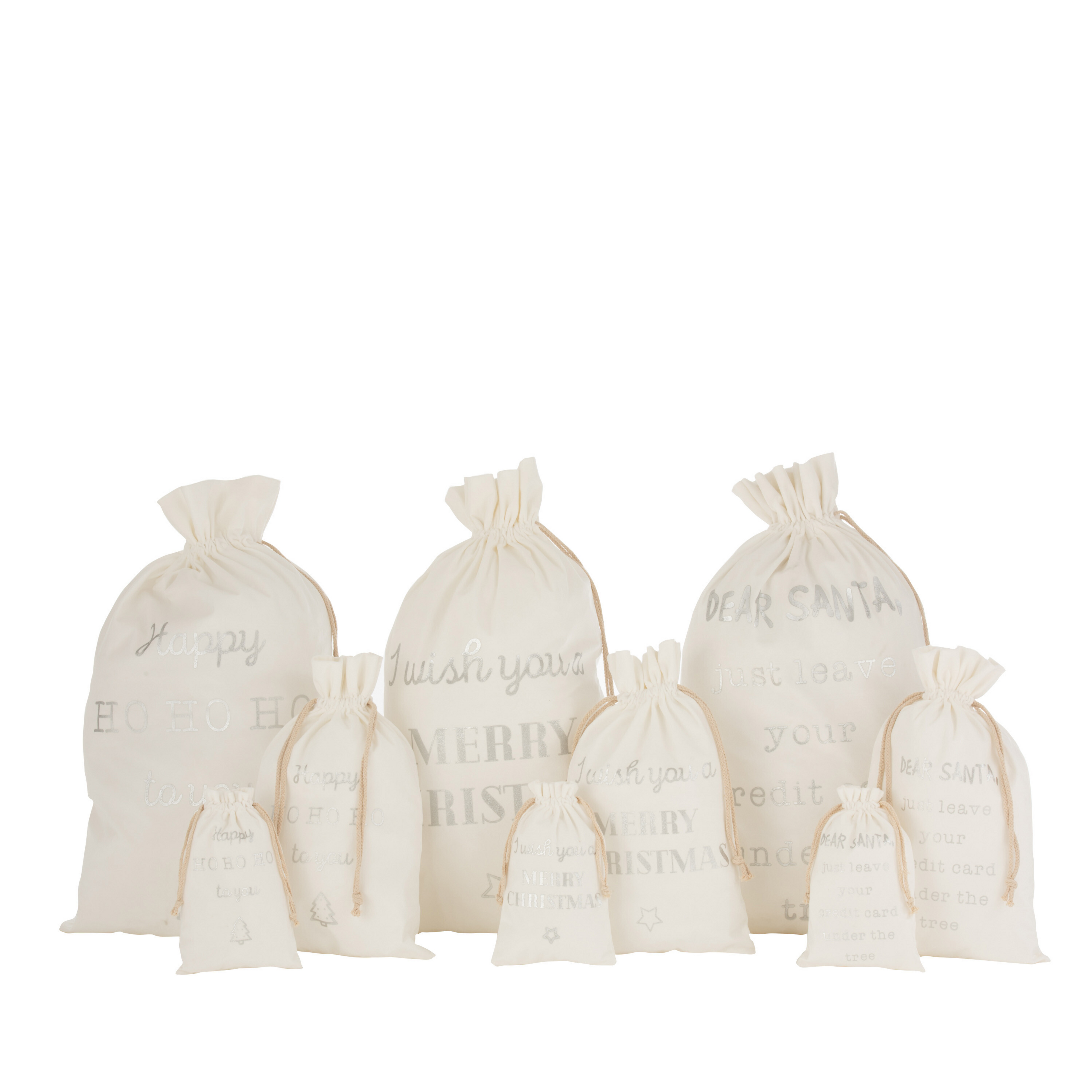 Kerst Zak Engels Velvet Wit Small Set van 3 - Cadeauverpakking - J-Line - livinglovely.nl