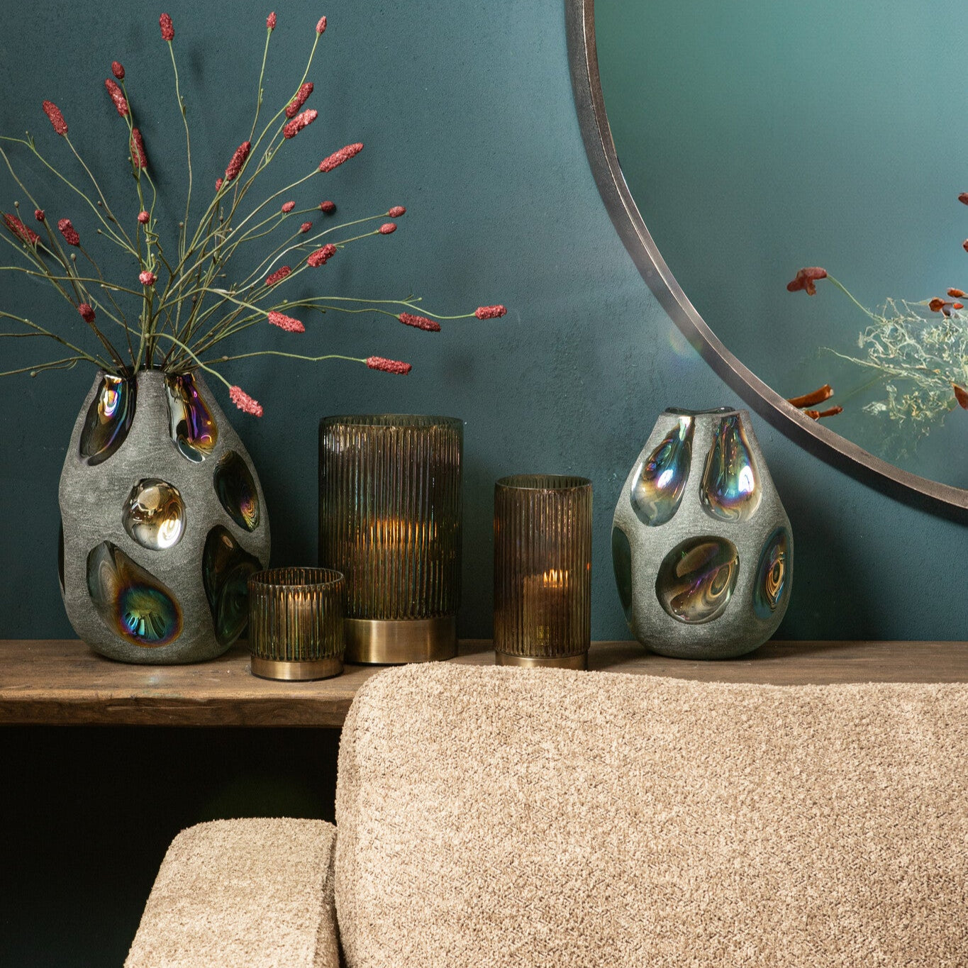 Kloi Green Solid Glass Vase Oily And Sandblasted S 20x19.5x26cm PTMD - Vaas - PTMD - livinglovely.nl