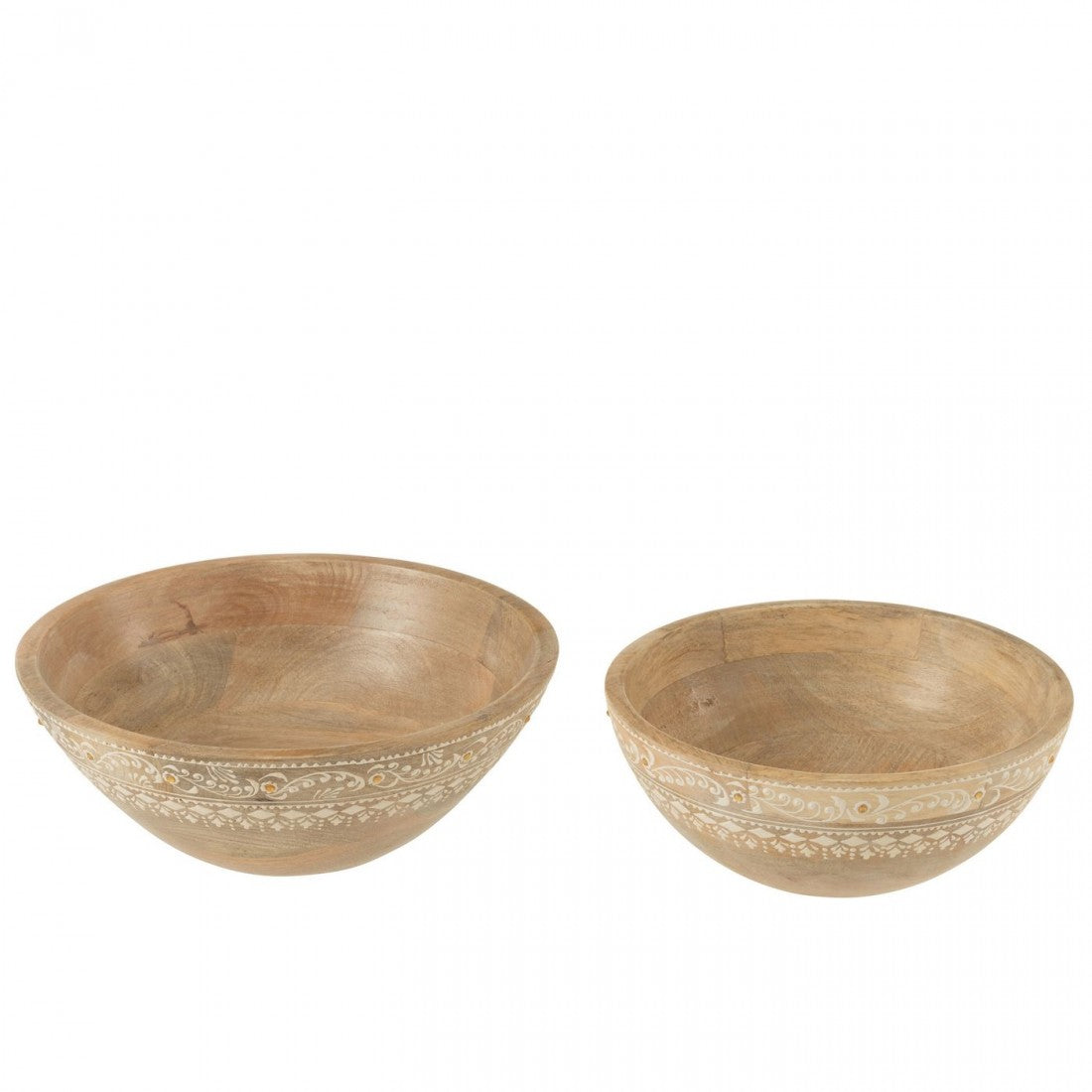 Kommen Kralen Mango Hout Naturel/Wit Set van 2 - Kom - J-Line - livinglovely.nl