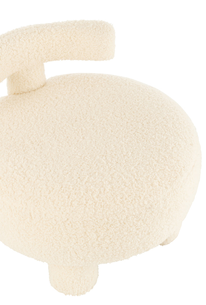 Kruk Rond Met Rugleuning Bouclé Wit - Kruk - J-Line - livinglovely.nl