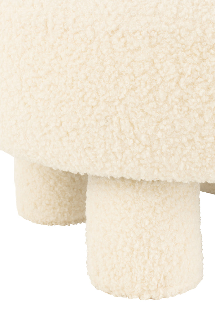 Kruk Rond Met Rugleuning Bouclé Wit - Kruk - J-Line - livinglovely.nl